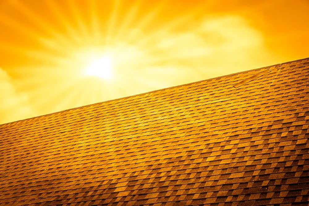 Hot sun shining on a roof.