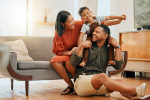 Happy family in their living room