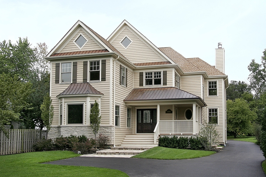 Exterior view of a large multistory home.