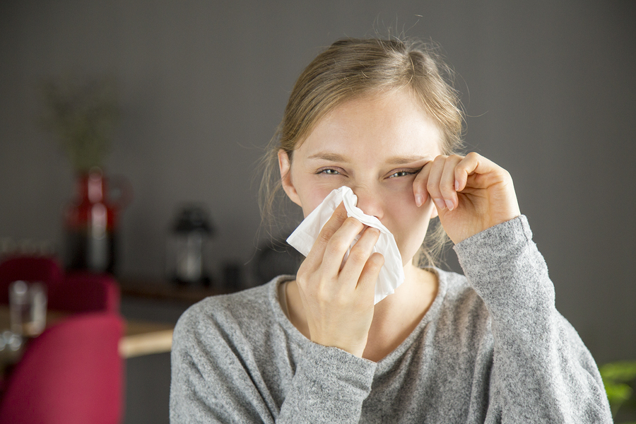 Stressed Girl Suffering From Allergy. Young Woman Covering Nose Stressed Girl Suffering From Allergy. Young Woman Covering Nose